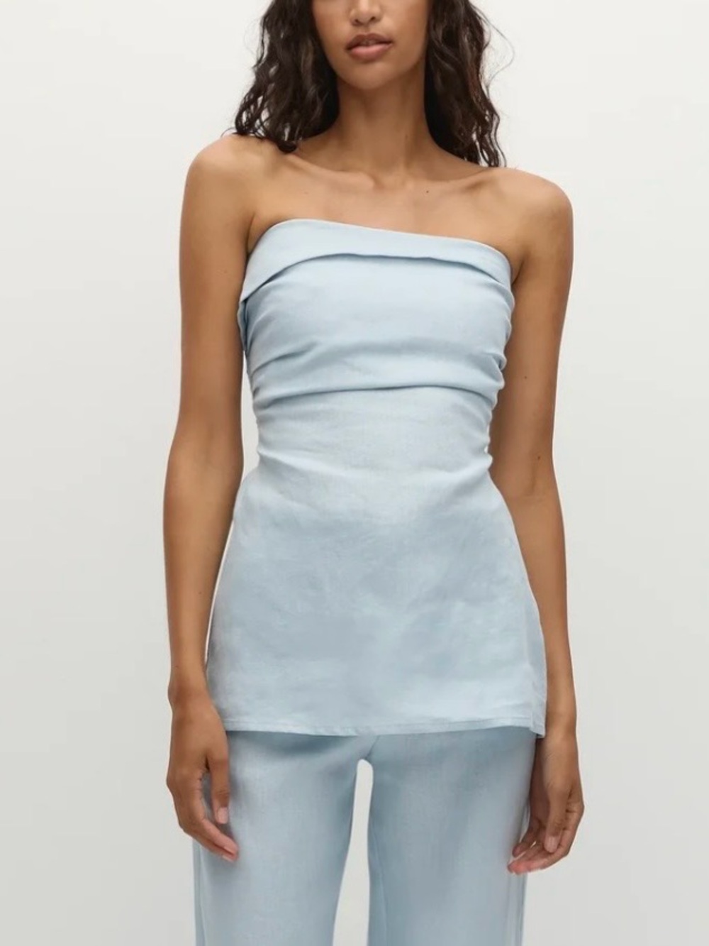🩵Faithfull the Brand Light Blue Strapless Linen Tunic Tank Top